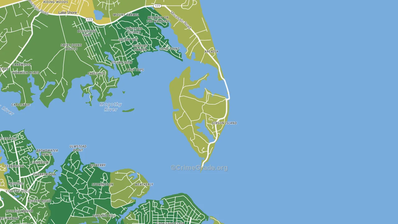 Gibson Island, MD Map of Vandalism Rates