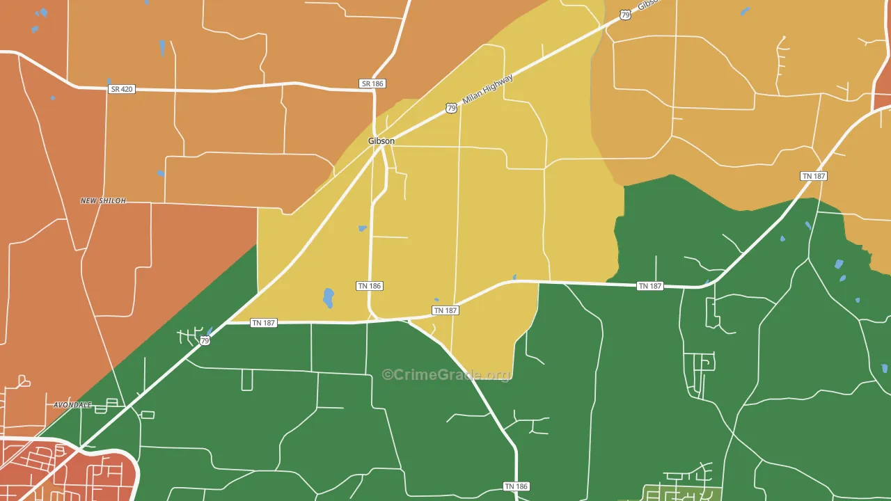 Gibson, TN Map of Vandalism Rates