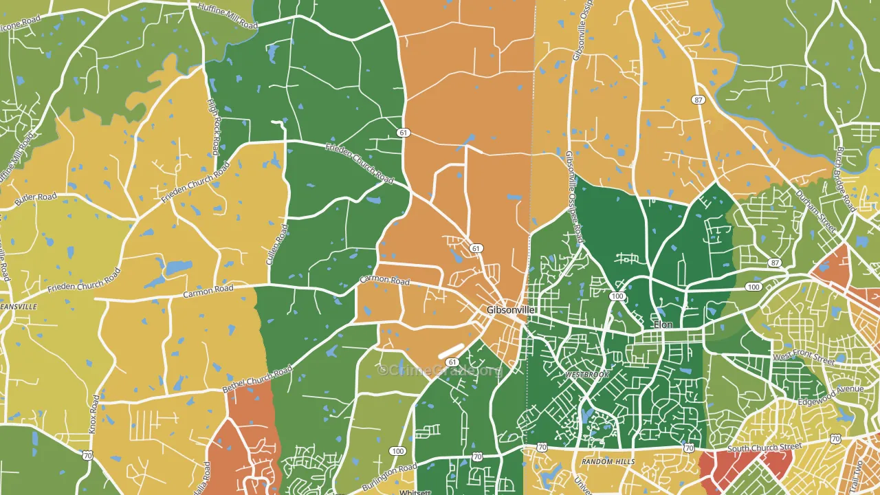 Gibsonville, NC Map of Vandalism Rates