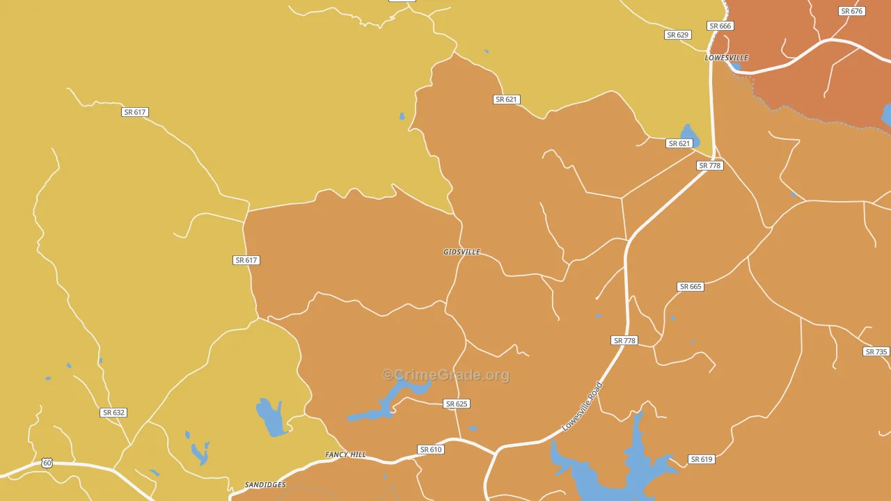 Gidsville, VA Map of Vandalism Rates