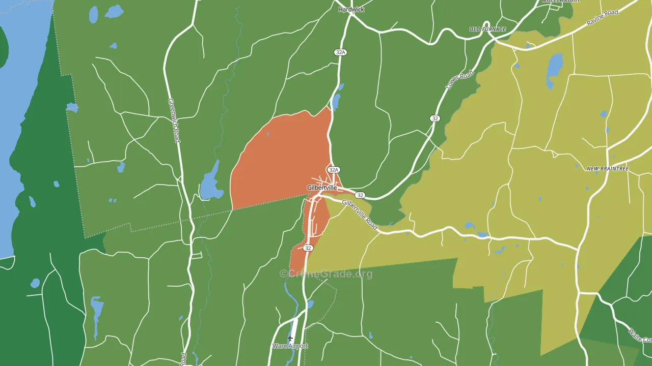 Gilbertville, MA Map of Vandalism Rates