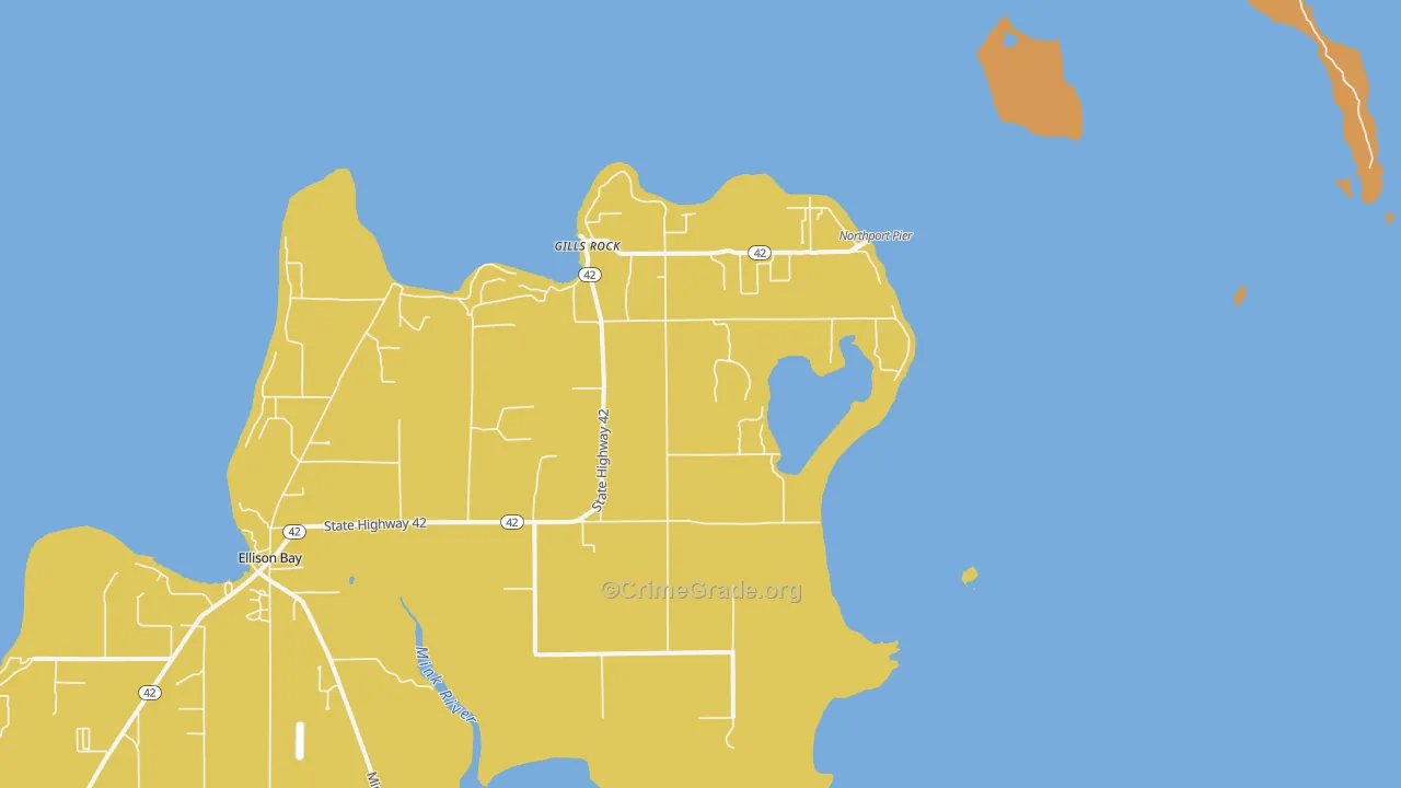 Gills Rock, WI Map of Vandalism Rates