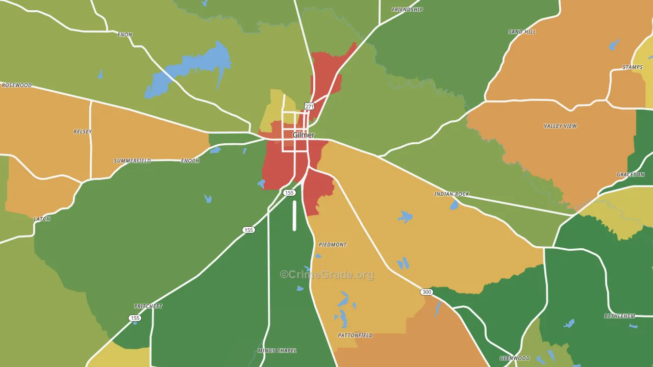 Gilmer, TX Map of Vandalism Rates