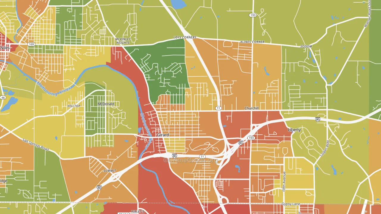 Girard, OH Map of Vandalism Rates