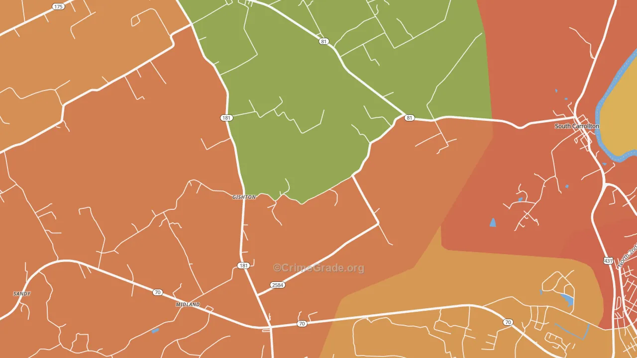 Gishton, KY Map of Vandalism Rates