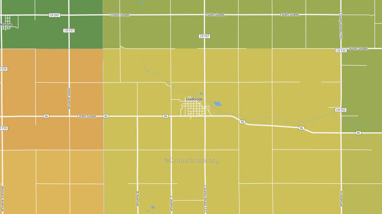 Gladbrook, IA Map of Vandalism Rates