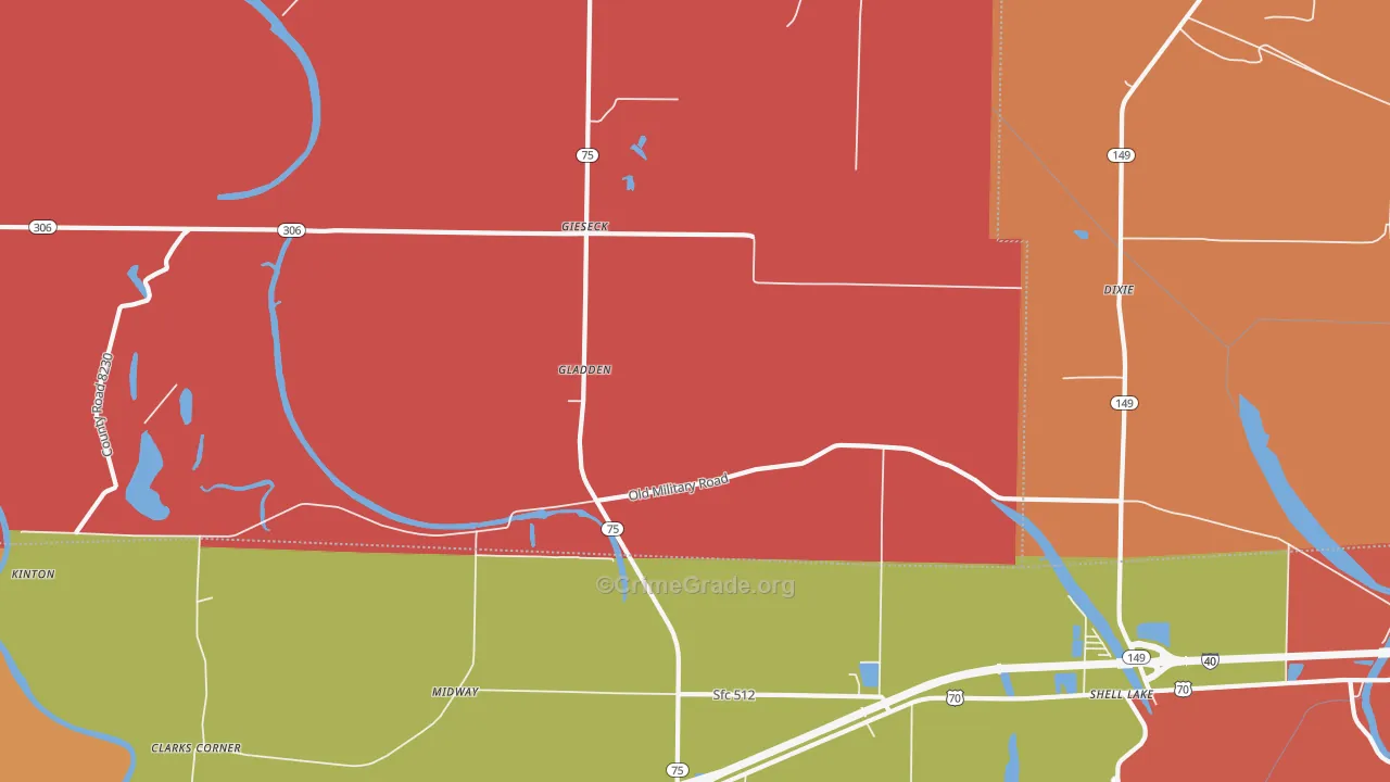 Gladden, AR Map of Vandalism Rates