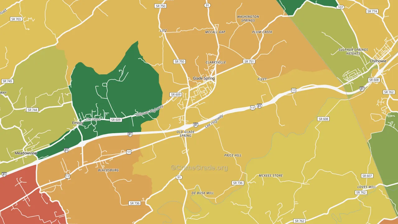 Glade Spring, VA Map of Vandalism Rates