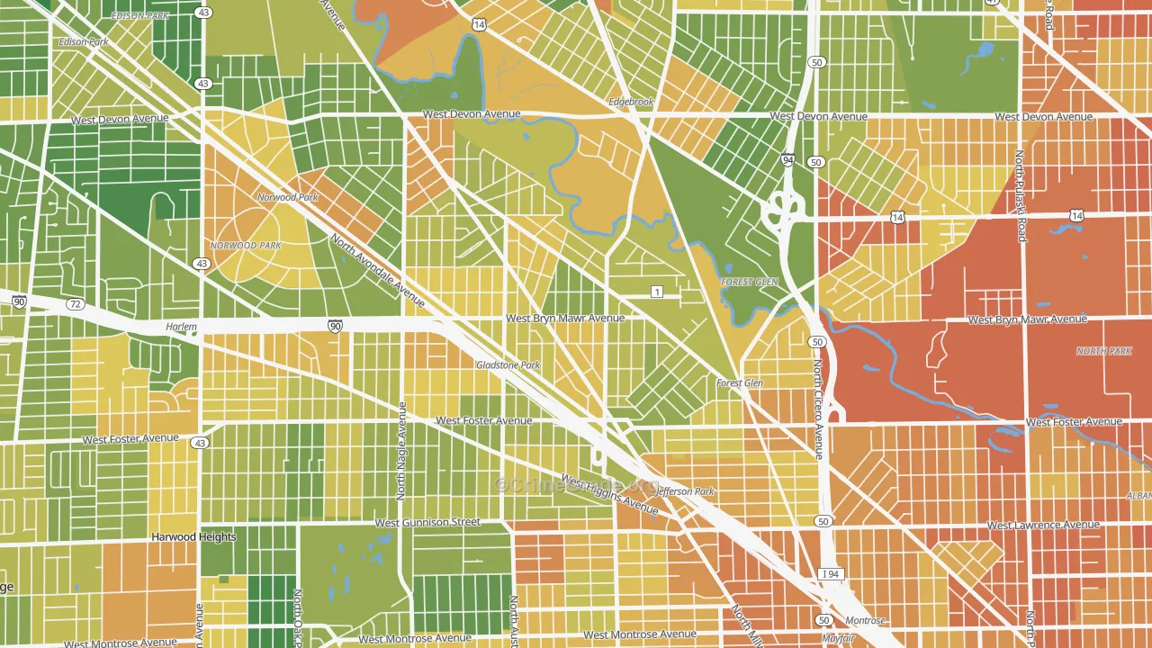 Gladstone, Chicago, IL Map of Vandalism Rates