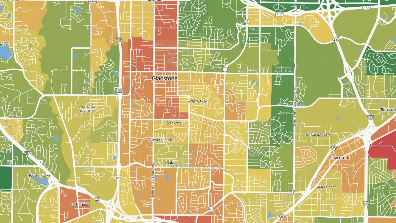 Gladstone, MO Map of Vandalism Rates