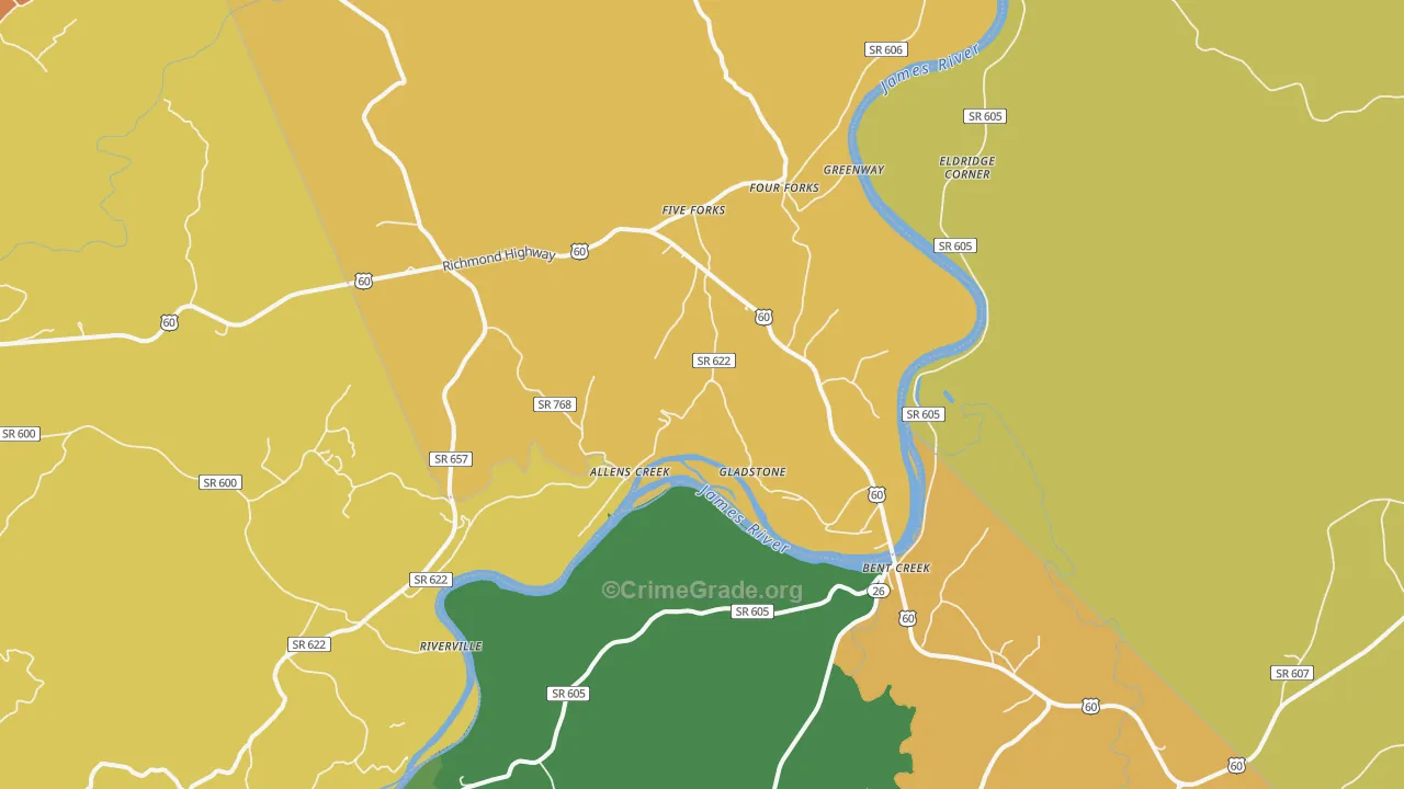Gladstone, VA Map of Vandalism Rates