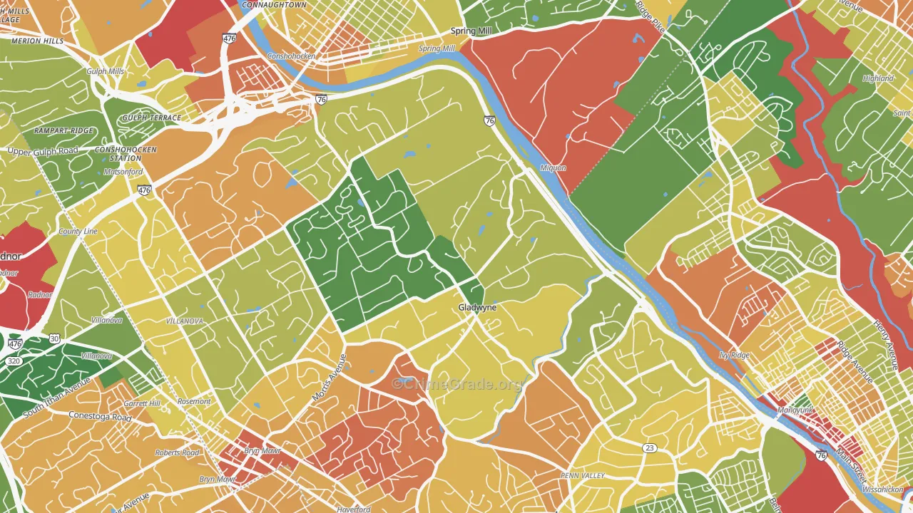 Gladwyne, PA Map of Vandalism Rates