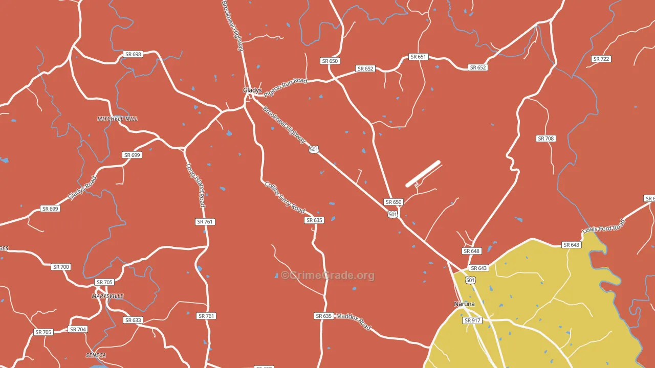 Gladys, VA Map of Vandalism Rates