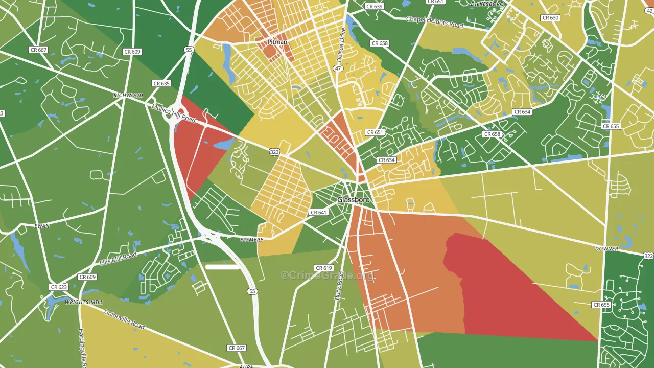 Glassboro, NJ Map of Vandalism Rates