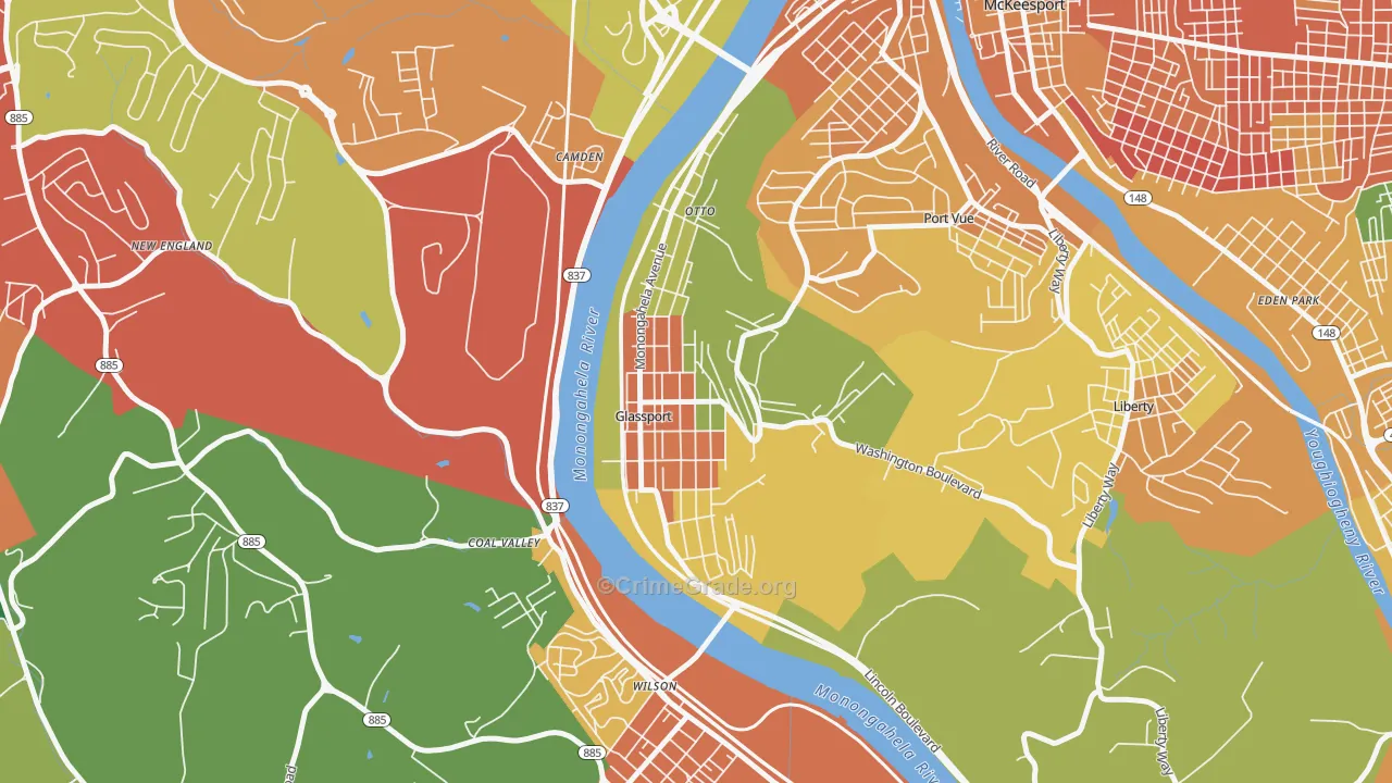 Glassport, PA Map of Vandalism Rates