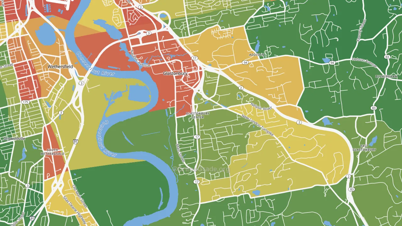 Glastonbury Center, CT Map of Vandalism Rates