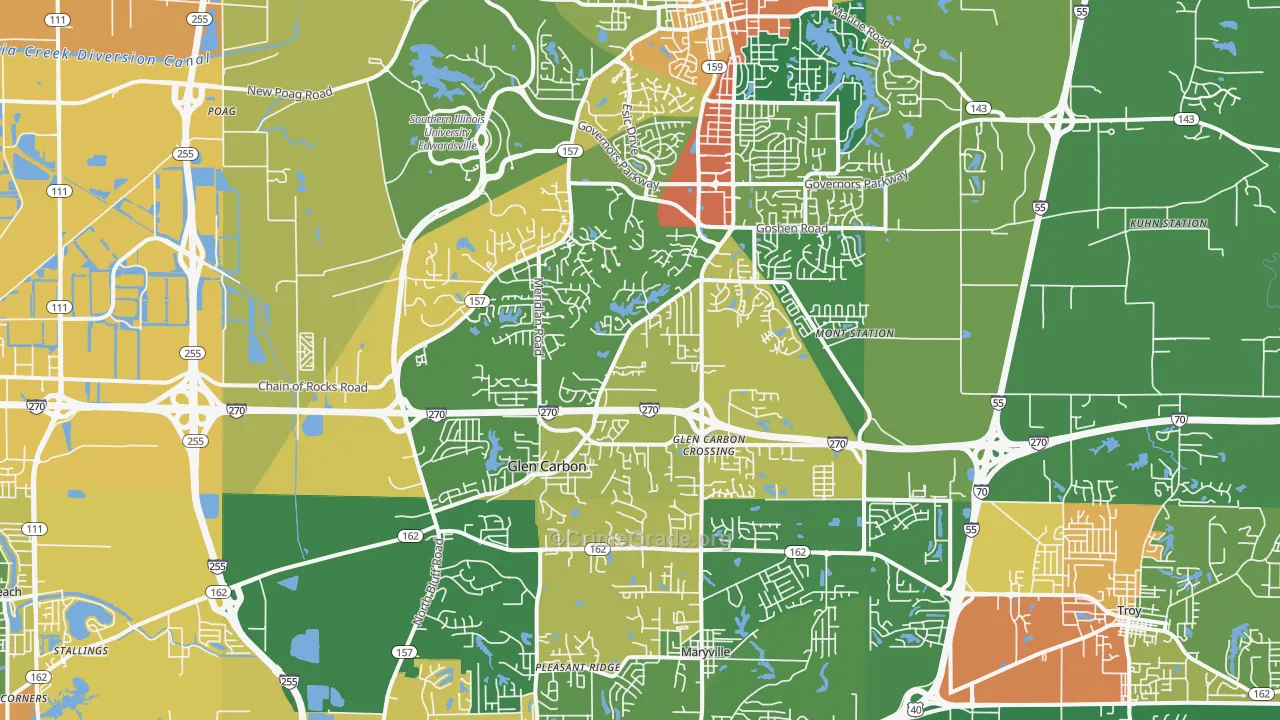 Glen Carbon, IL Map of Vandalism Rates
