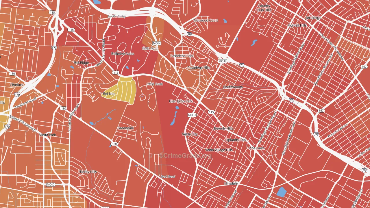 Glen Echo Park, MO Map of Vandalism Rates
