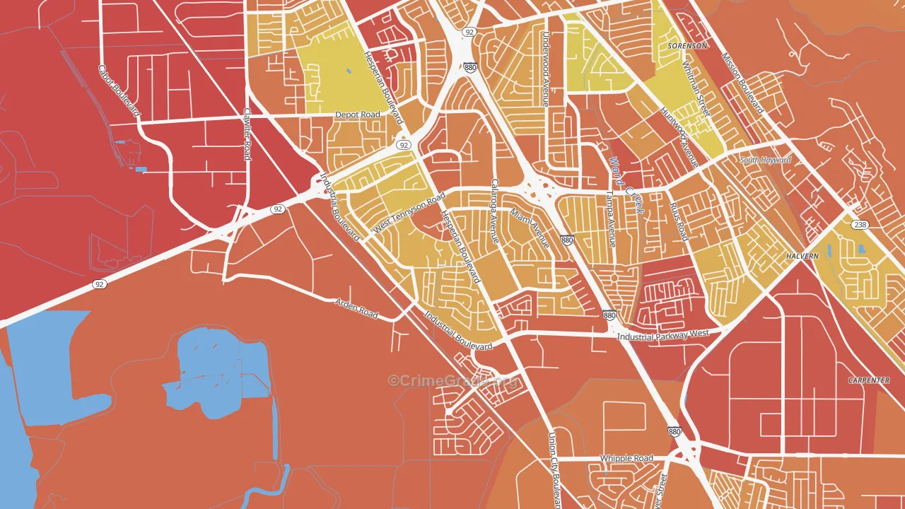 Glen Eden, Hayward, CA Map of Vandalism Rates