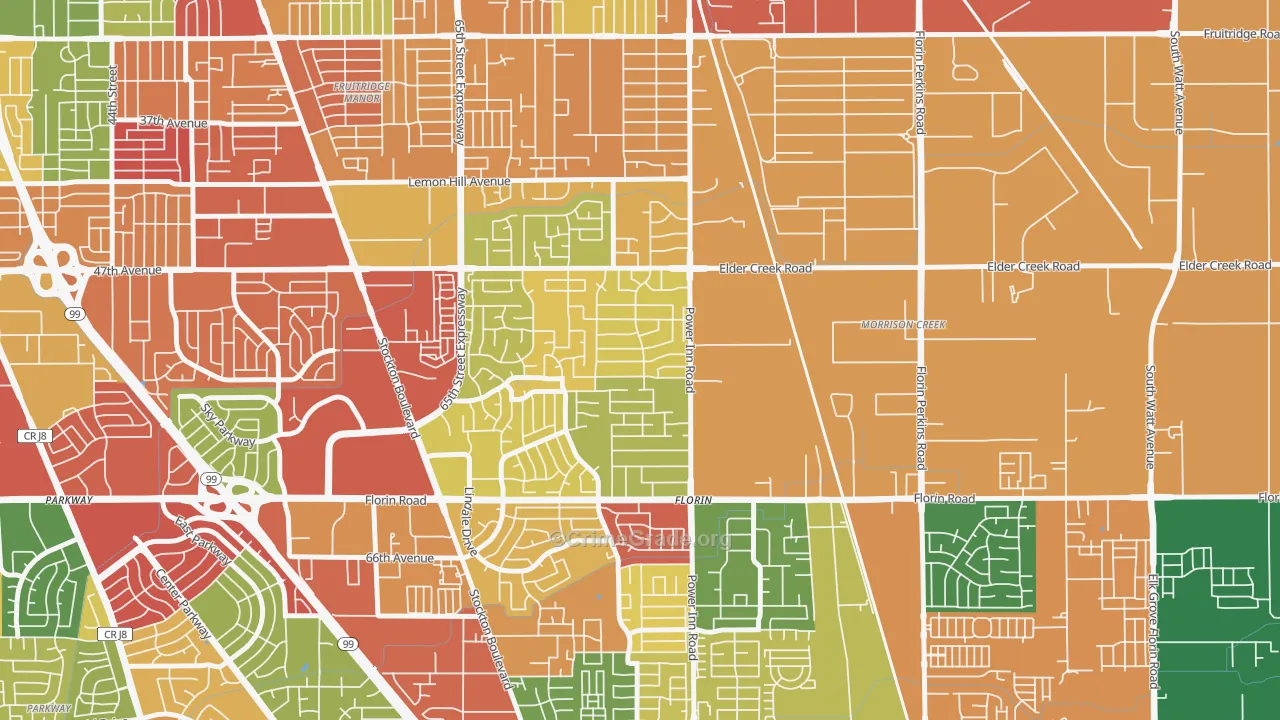 Glen Elder, Sacramento, CA Map of Vandalism Rates