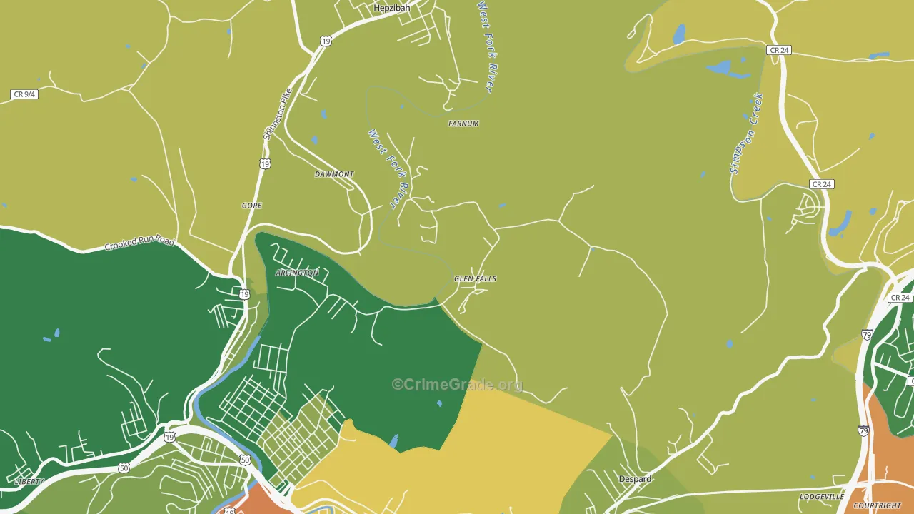 Glen Falls, WV Map of Vandalism Rates