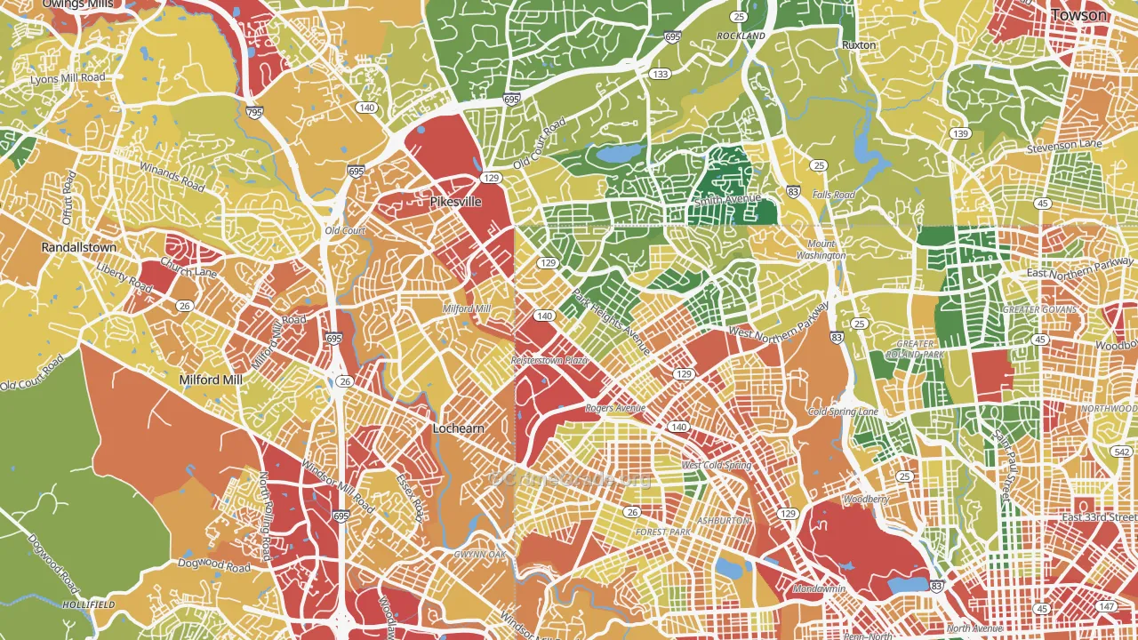Glen-Fallstaff, Baltimore, MD Map of Vandalism Rates