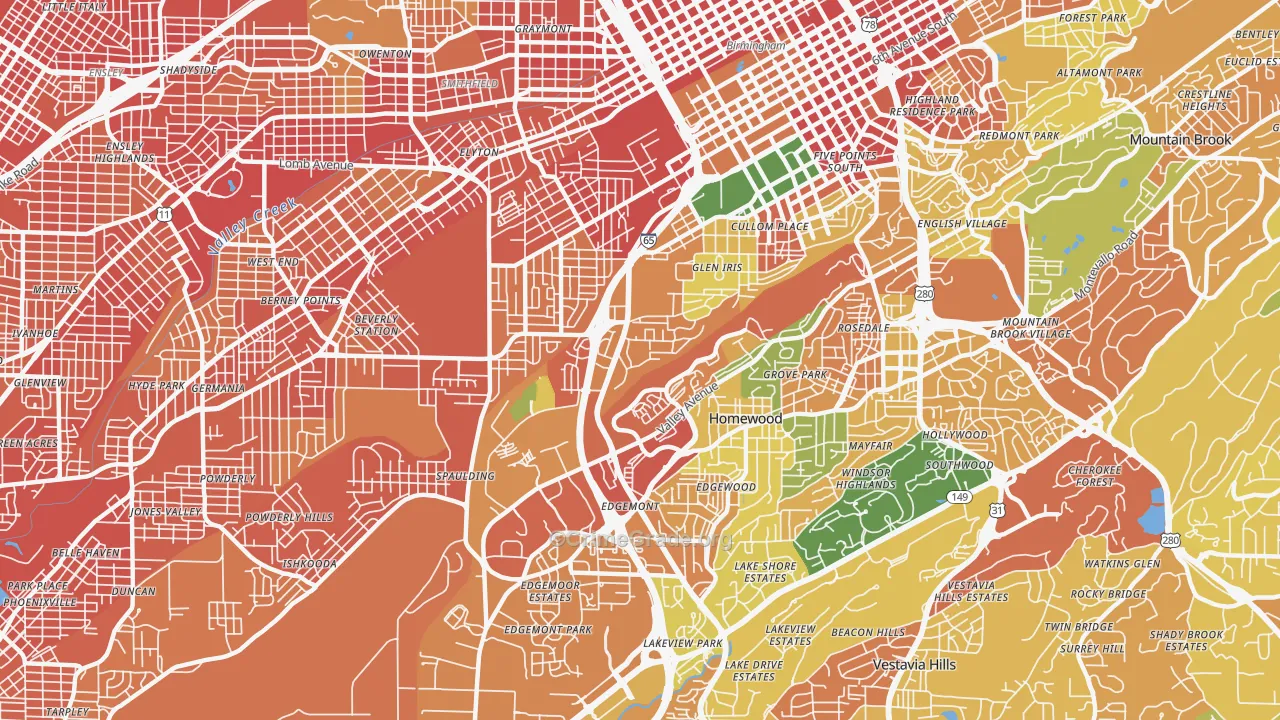 Glen Iris, Birmingham, AL Map of Vandalism Rates
