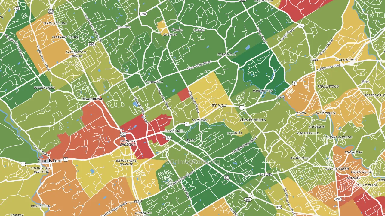 Glen Mills, PA Map of Vandalism Rates