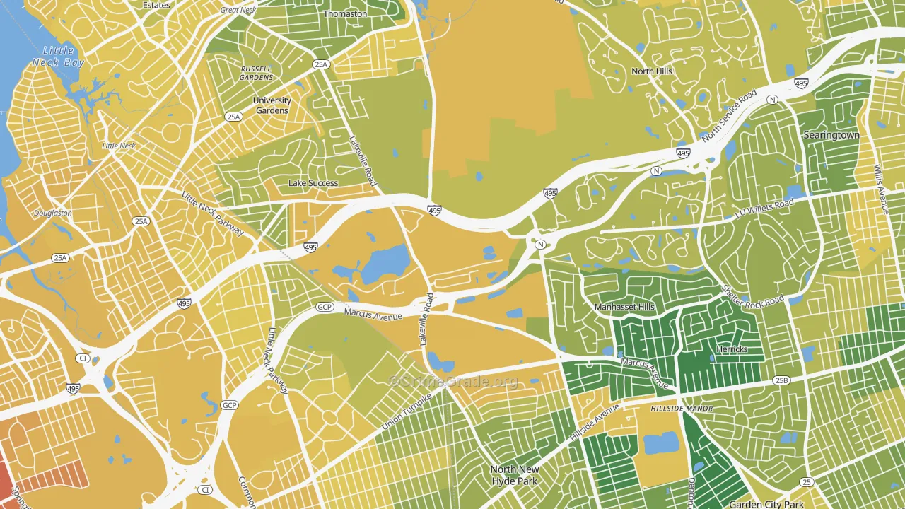 Glen Oaks, NY Map of Vandalism Rates