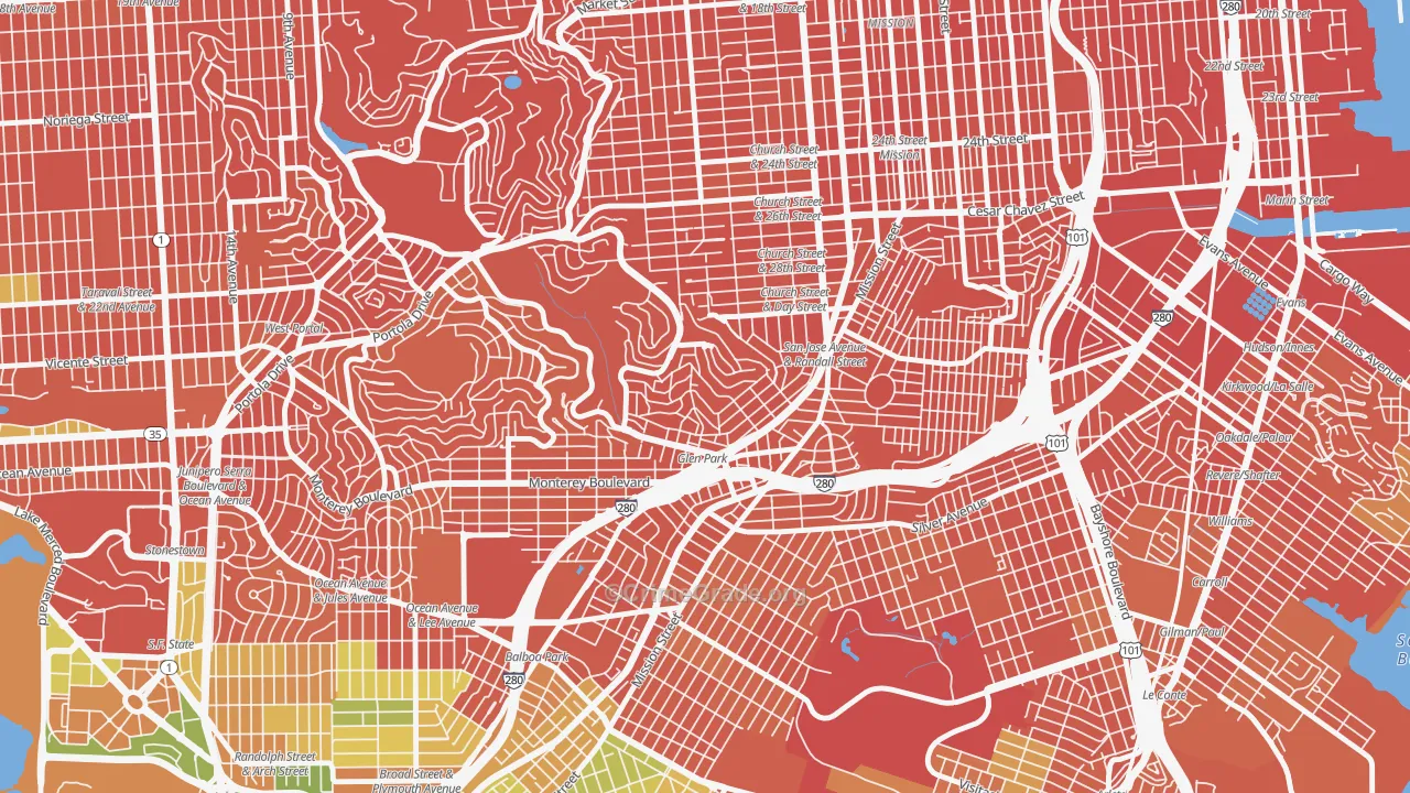 Glen Park, San Francisco, CA Map of Vandalism Rates