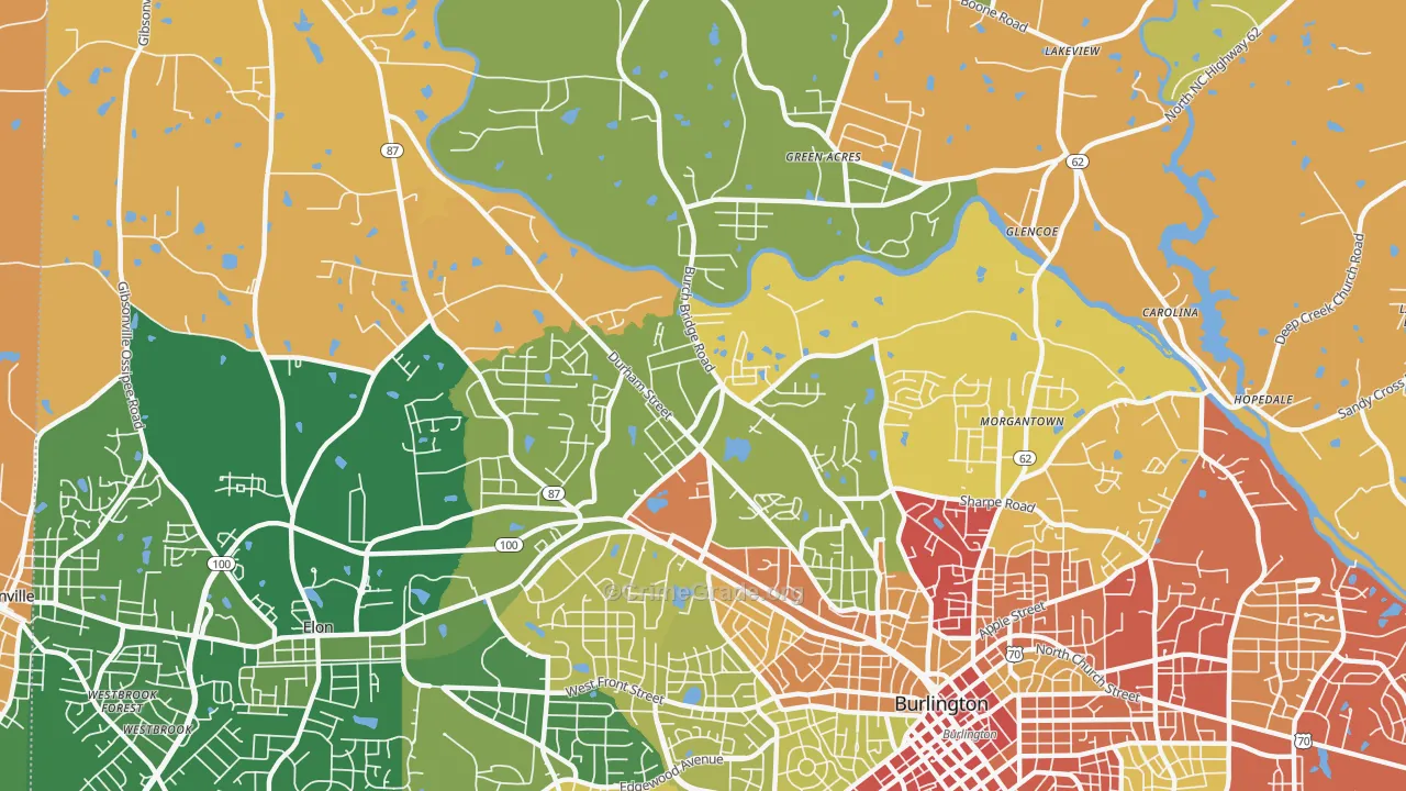 Glen Raven, NC Map of Vandalism Rates