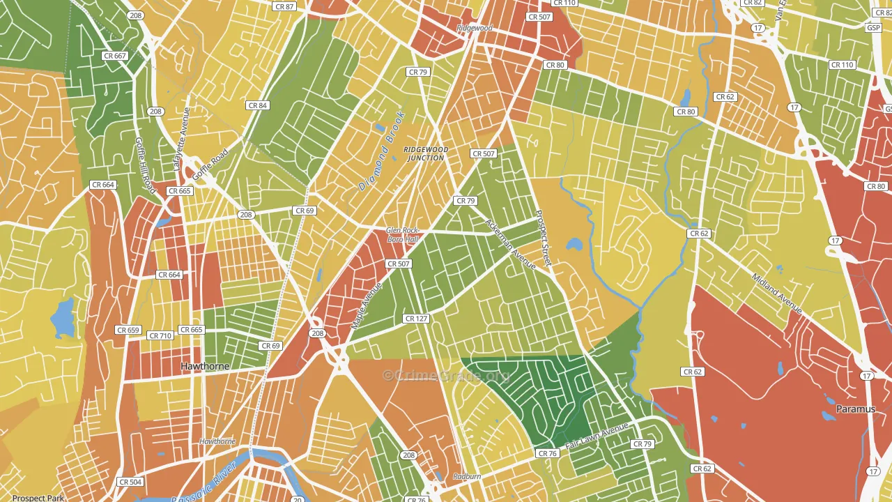Glen Rock, NJ Map of Vandalism Rates