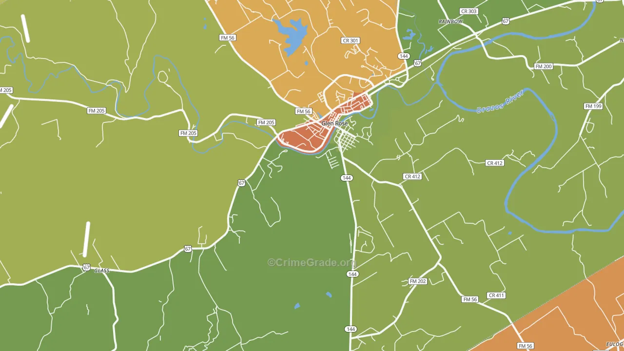 Glen Rose, TX Map of Vandalism Rates