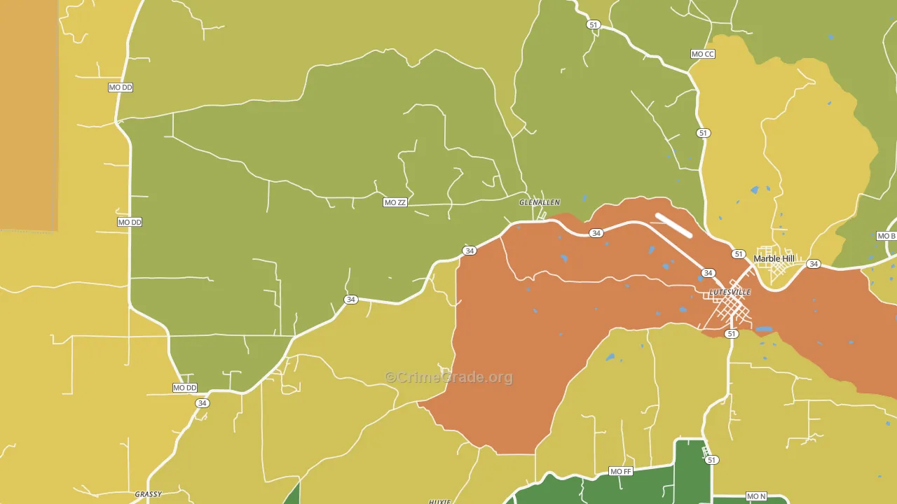 Glenallen, MO Map of Vandalism Rates