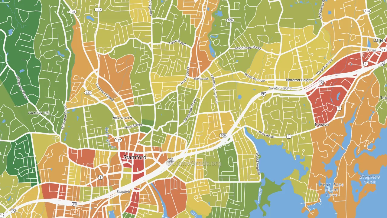 Glenbrook, Stamford, CT Map of Vandalism Rates