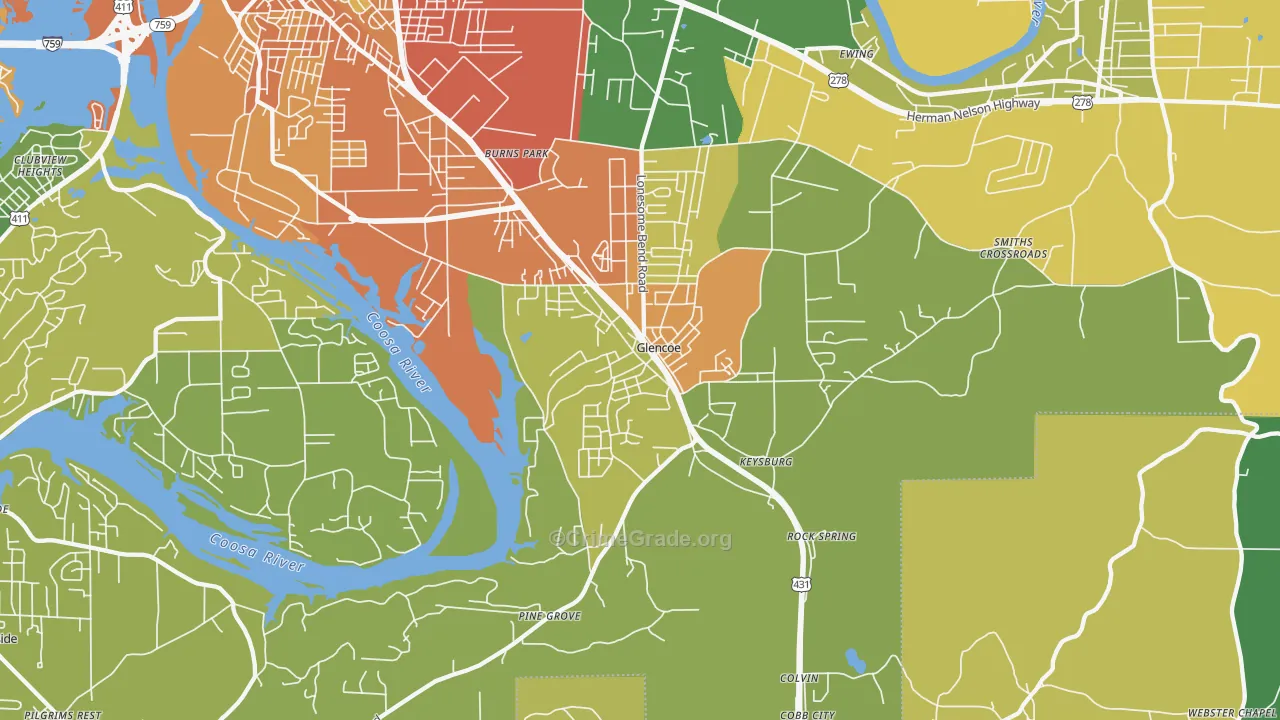 Glencoe, AL Map of Vandalism Rates