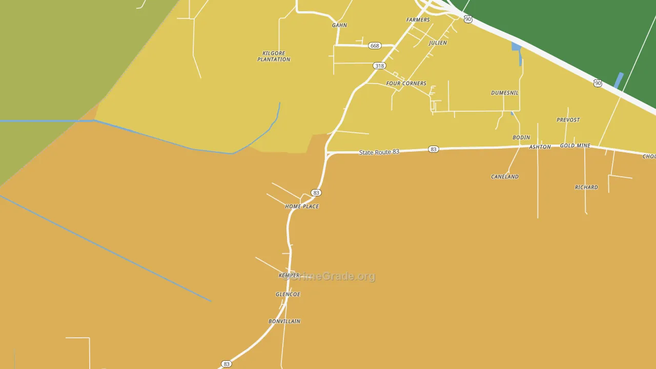 Glencoe, LA Map of Vandalism Rates