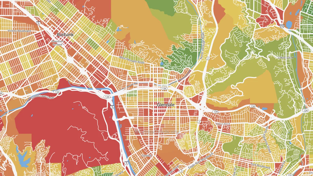 Glendale, CA Map of Vandalism Rates
