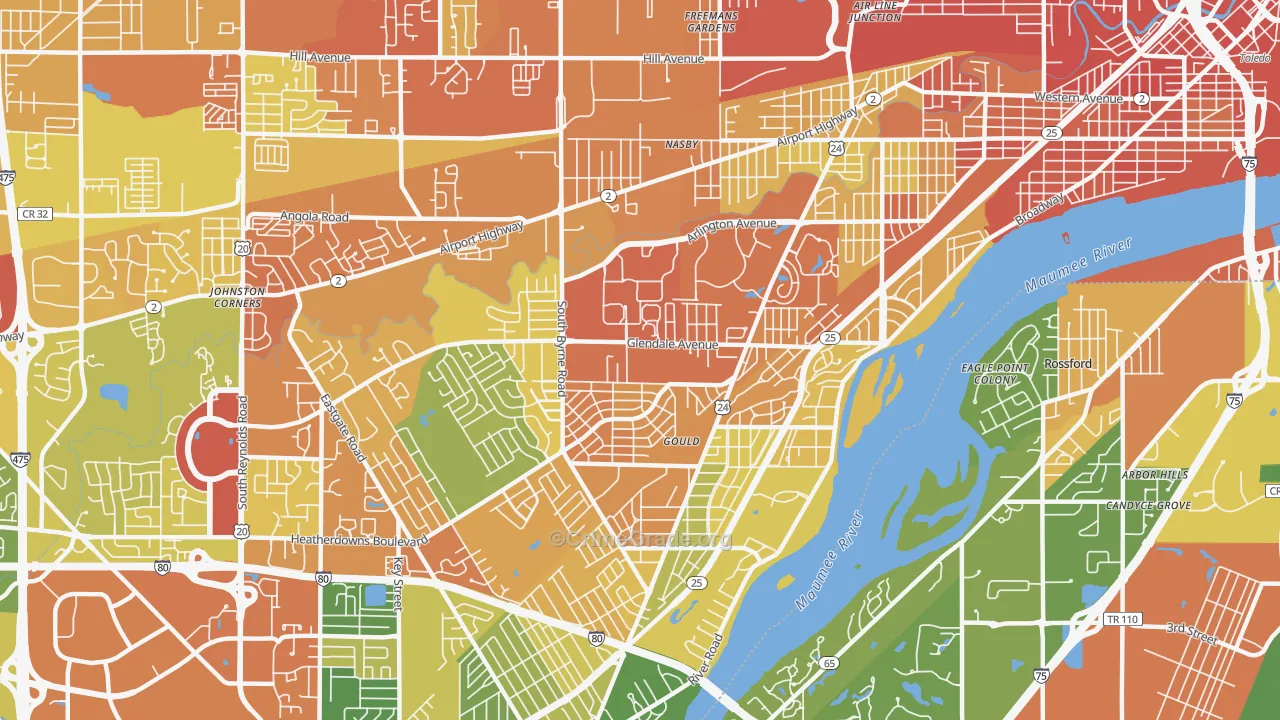 Glendale-Heatherdowns, Toledo, OH Map of Vandalism Rates