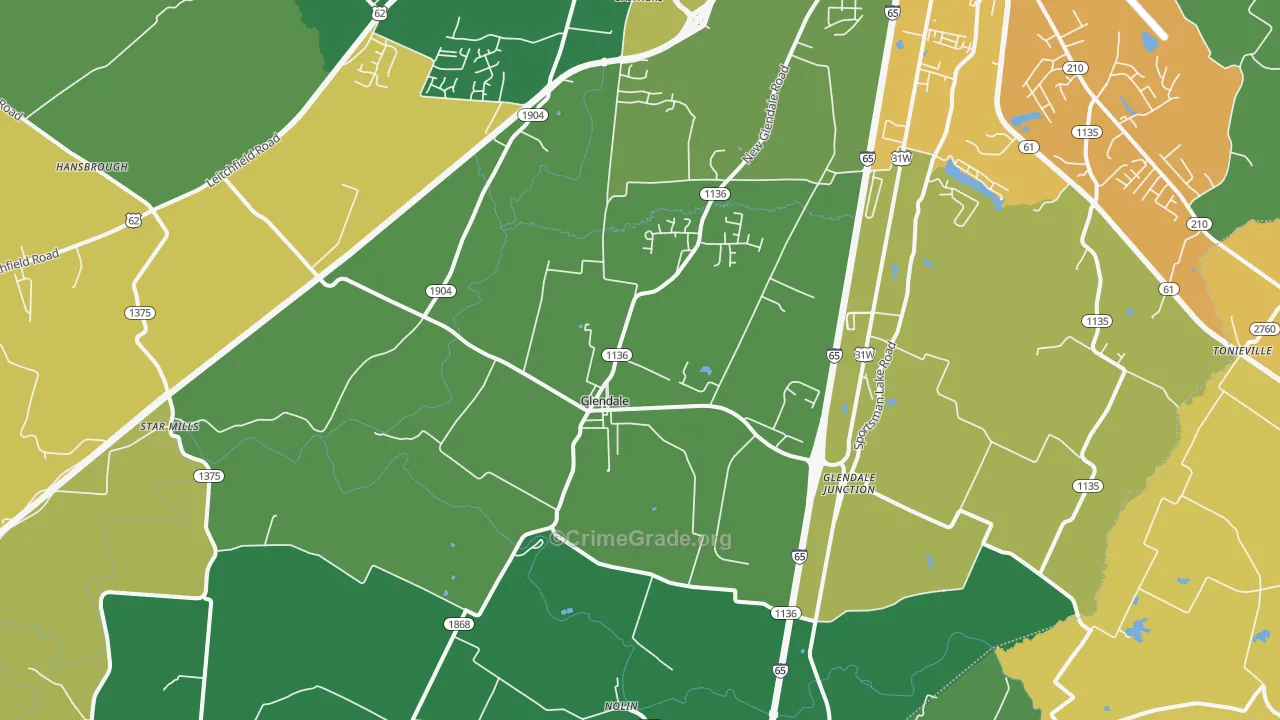 Glendale, KY Map of Vandalism Rates