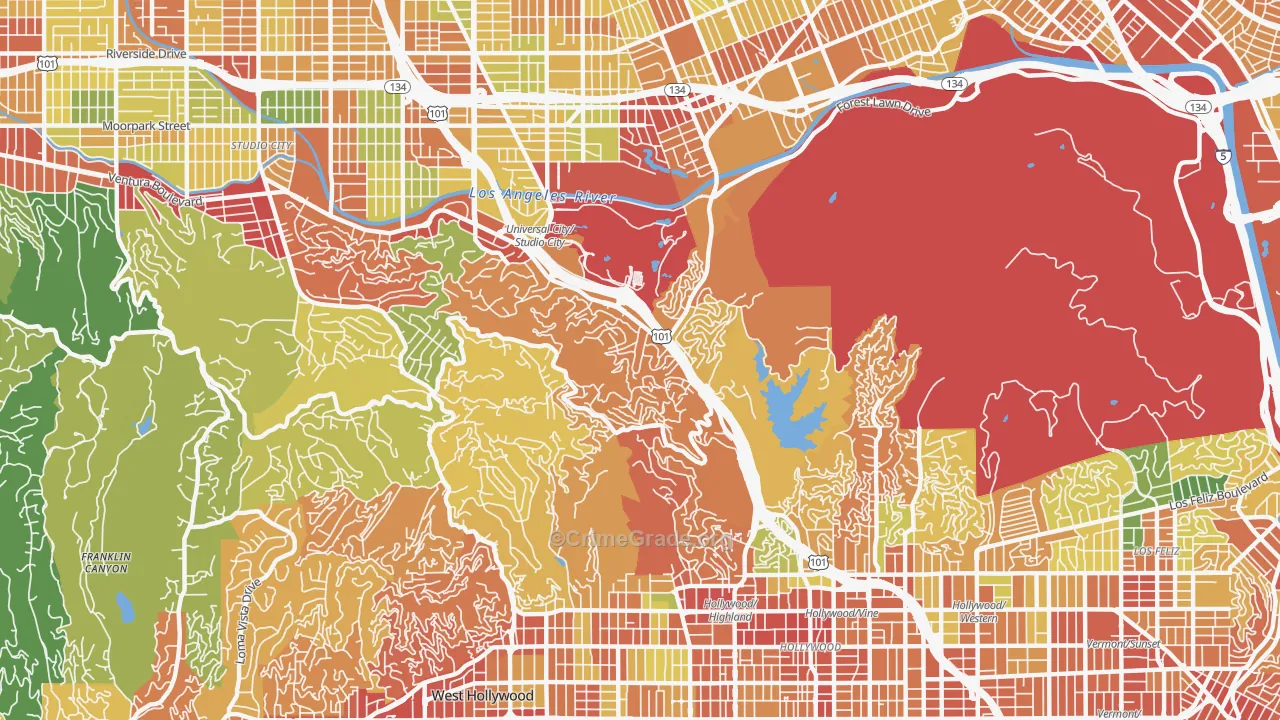 Glendale, Los Angeles, CA Map of Vandalism Rates