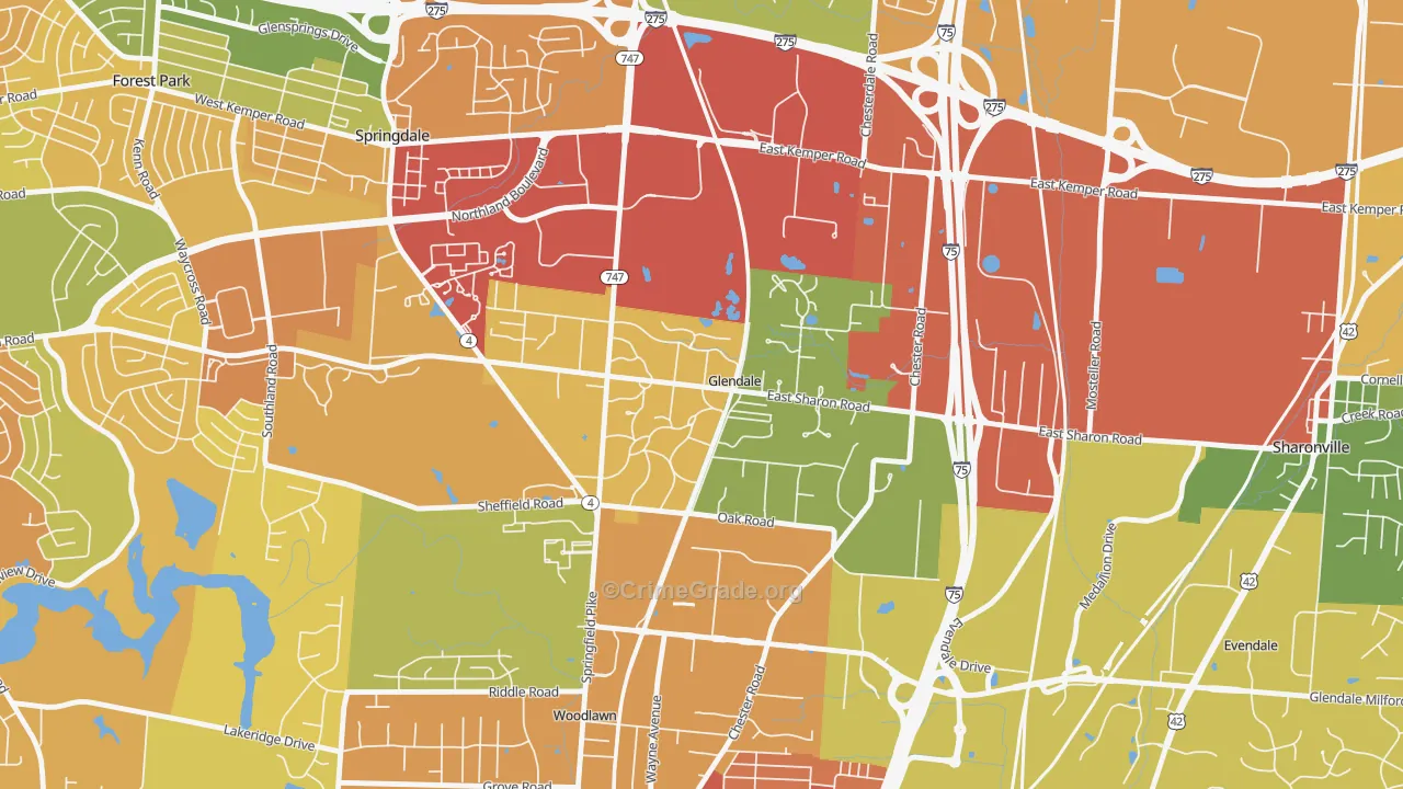 Glendale, OH Map of Vandalism Rates