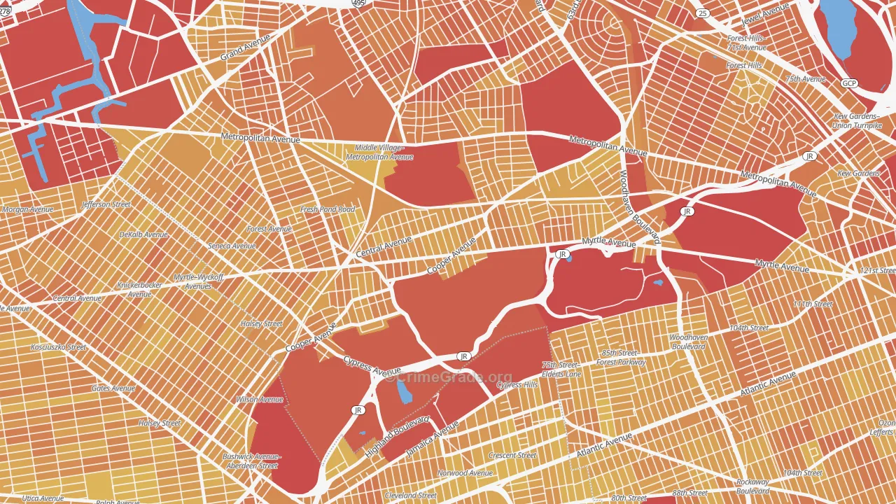 Glendale, Queens, NY Map of Vandalism Rates