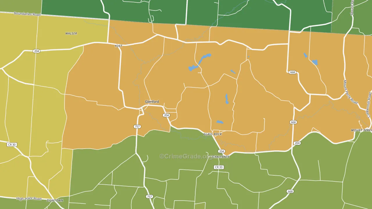 Glenford, OH Map of Vandalism Rates