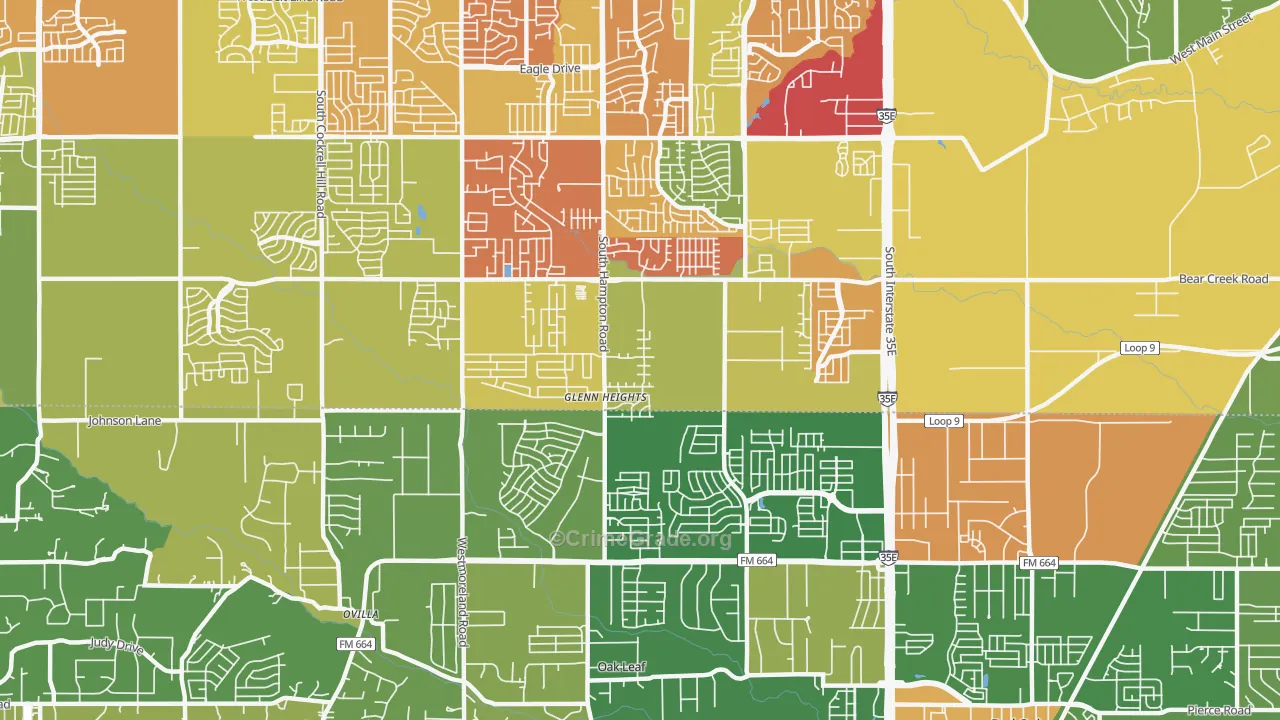 Glenn Heights, TX Map of Vandalism Rates