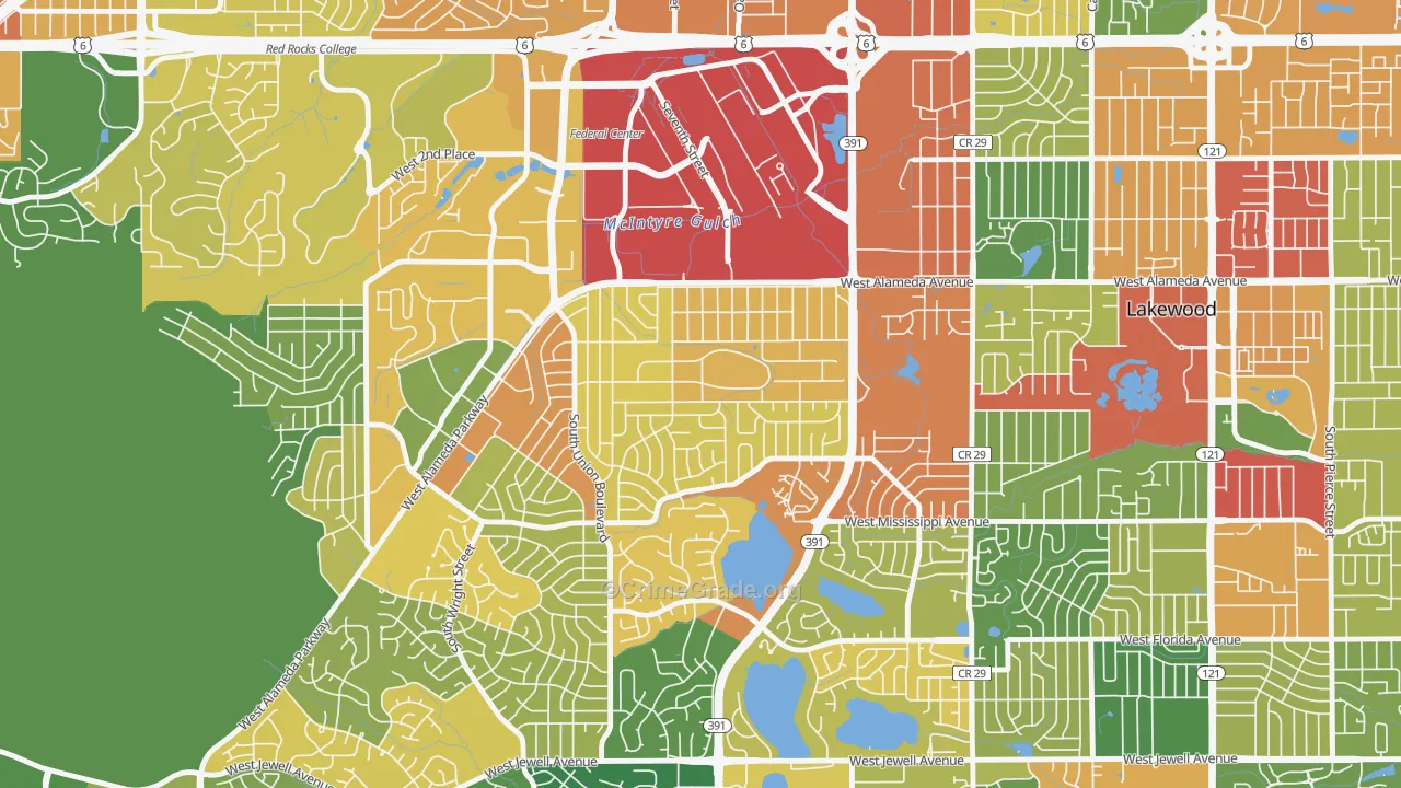 Glennon Heights, Lakewood, CO Map of Vandalism Rates