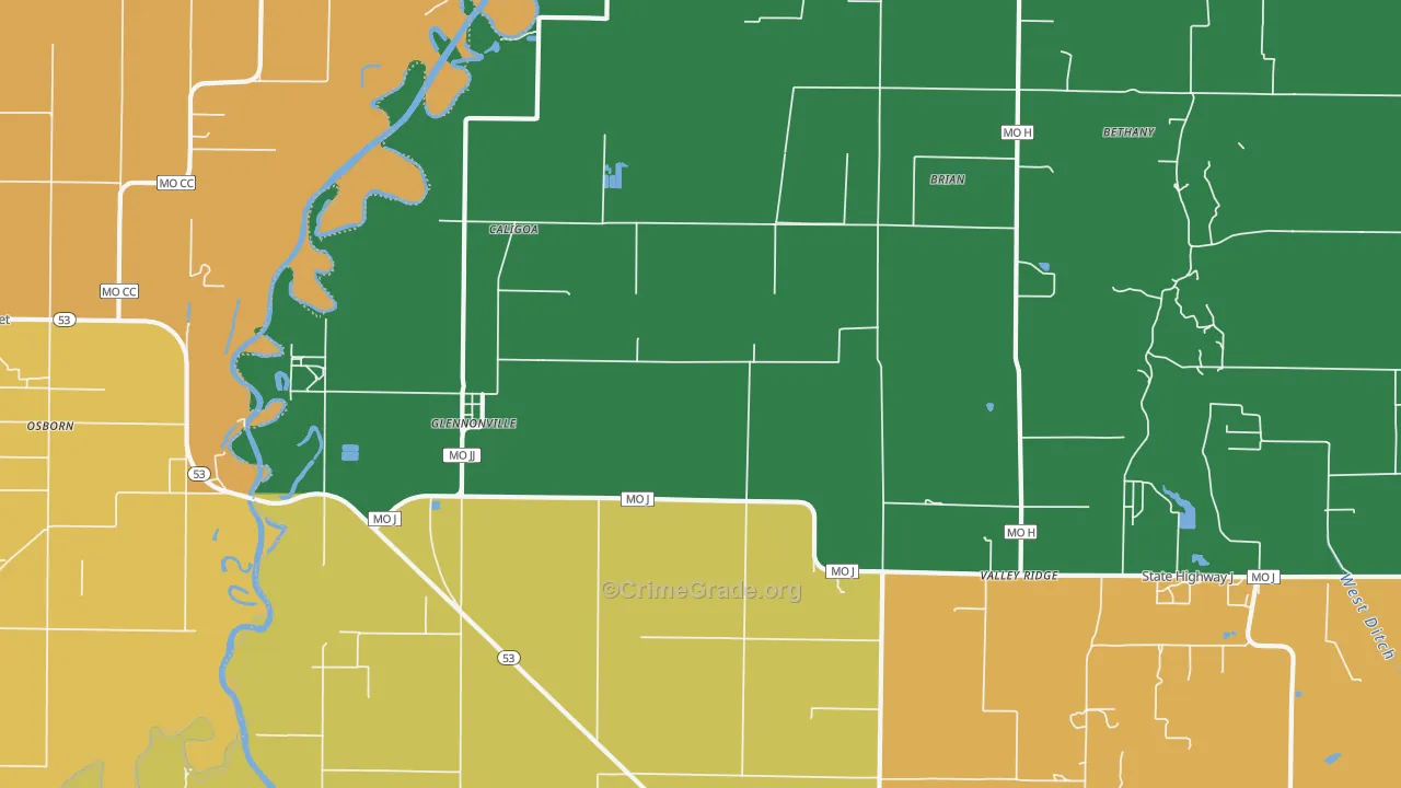 Glennonville, MO Map of Vandalism Rates