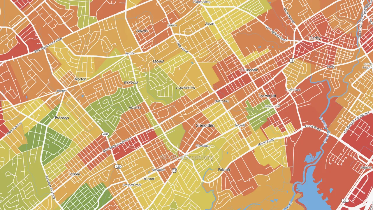 Glenolden, PA Map of Vandalism Rates