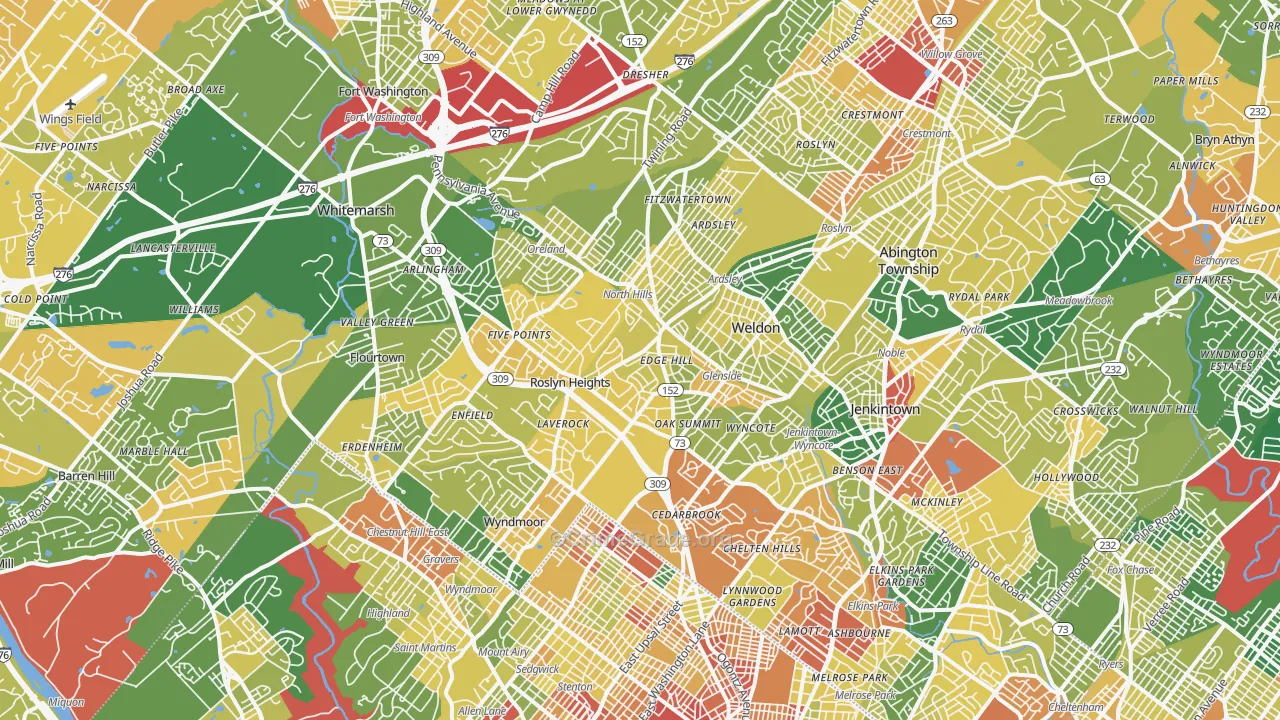 Glenside, PA Map of Vandalism Rates