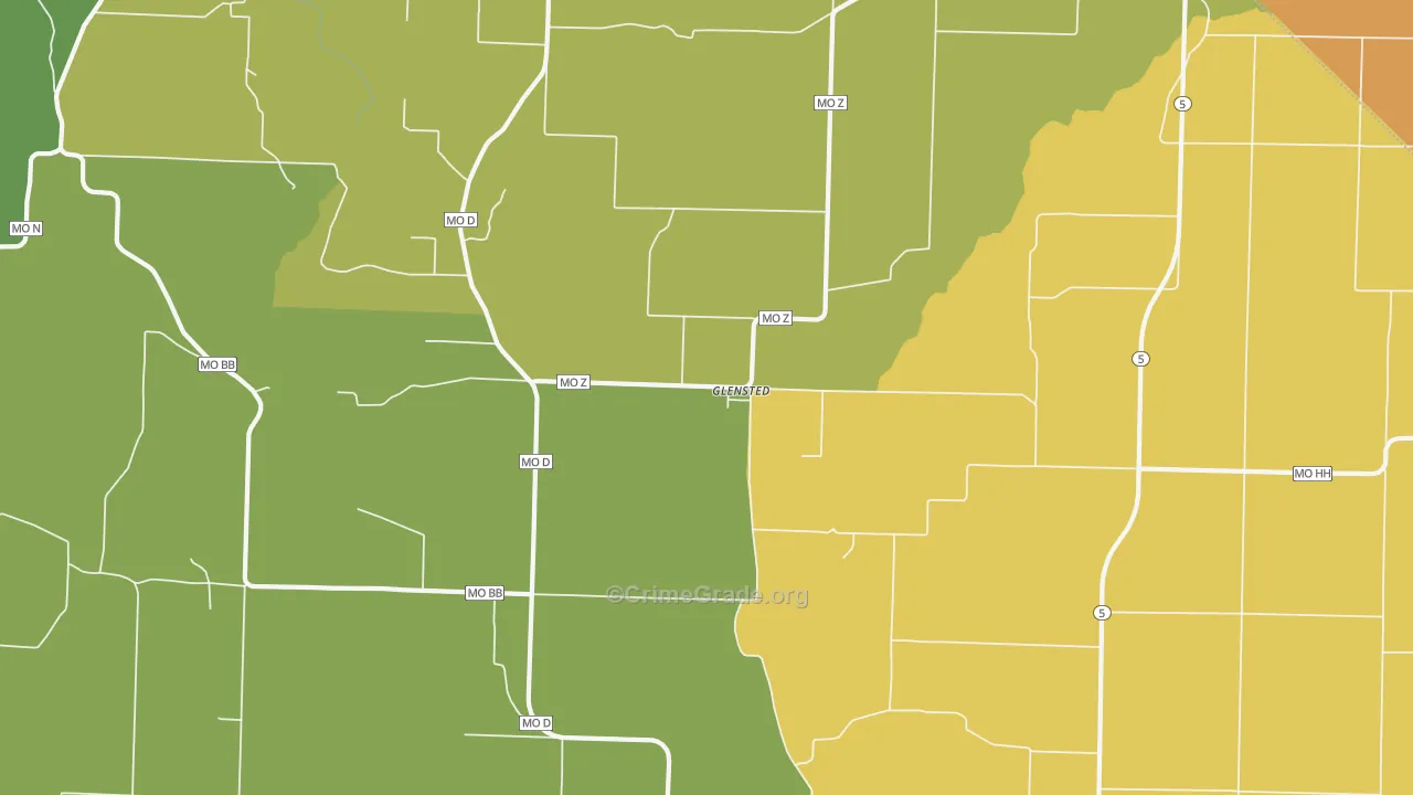 Glensted, MO Map of Vandalism Rates